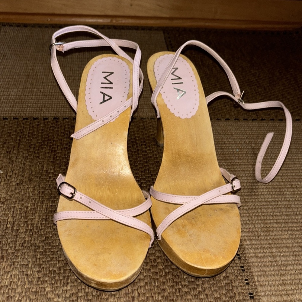 MIA Women's wooden and pink Strappy Heels size 8 - Picture 4 of 9